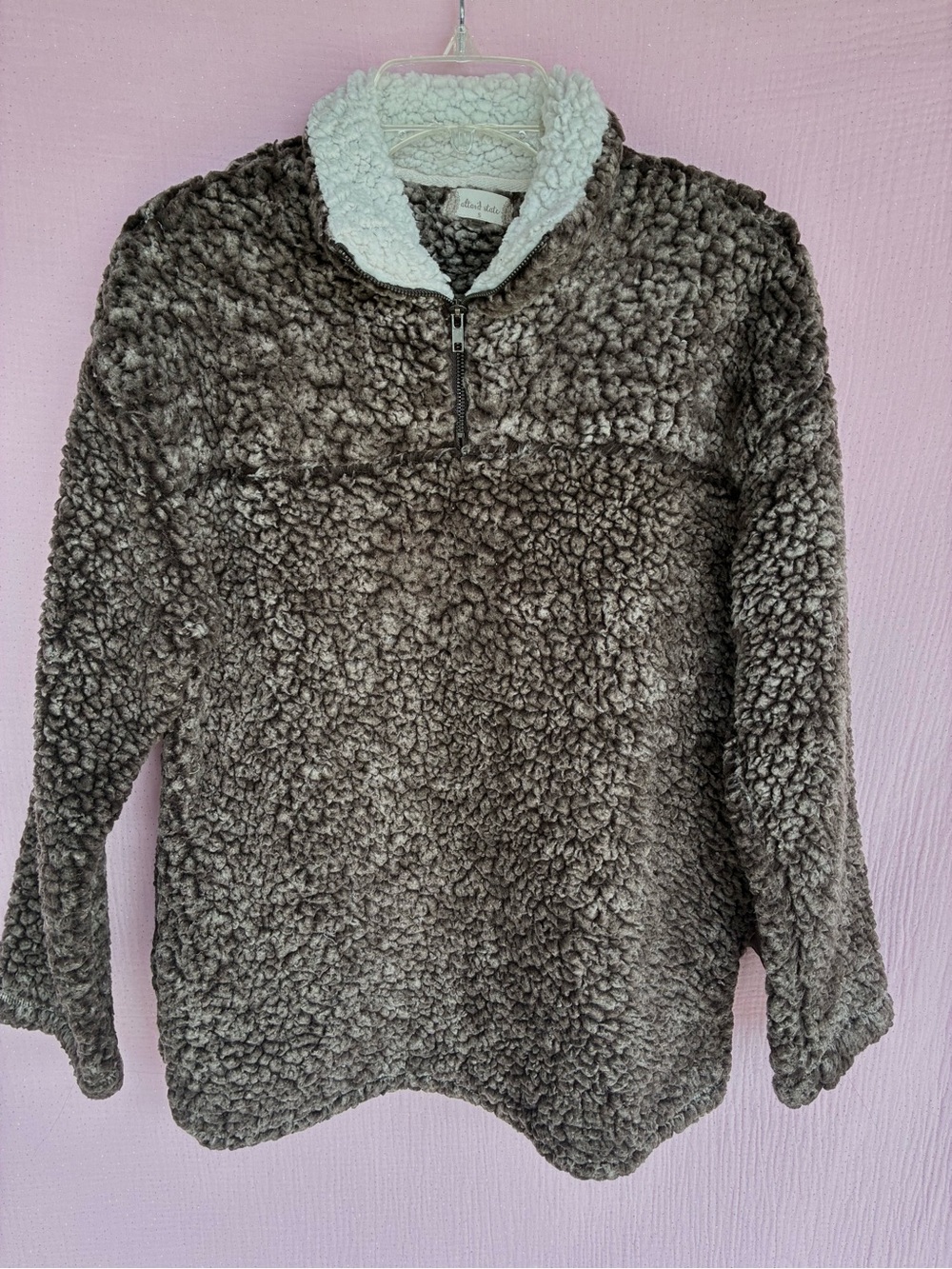 Altar'd State Cozy Sherpa Quarter Zip Pullover Brown Size Small